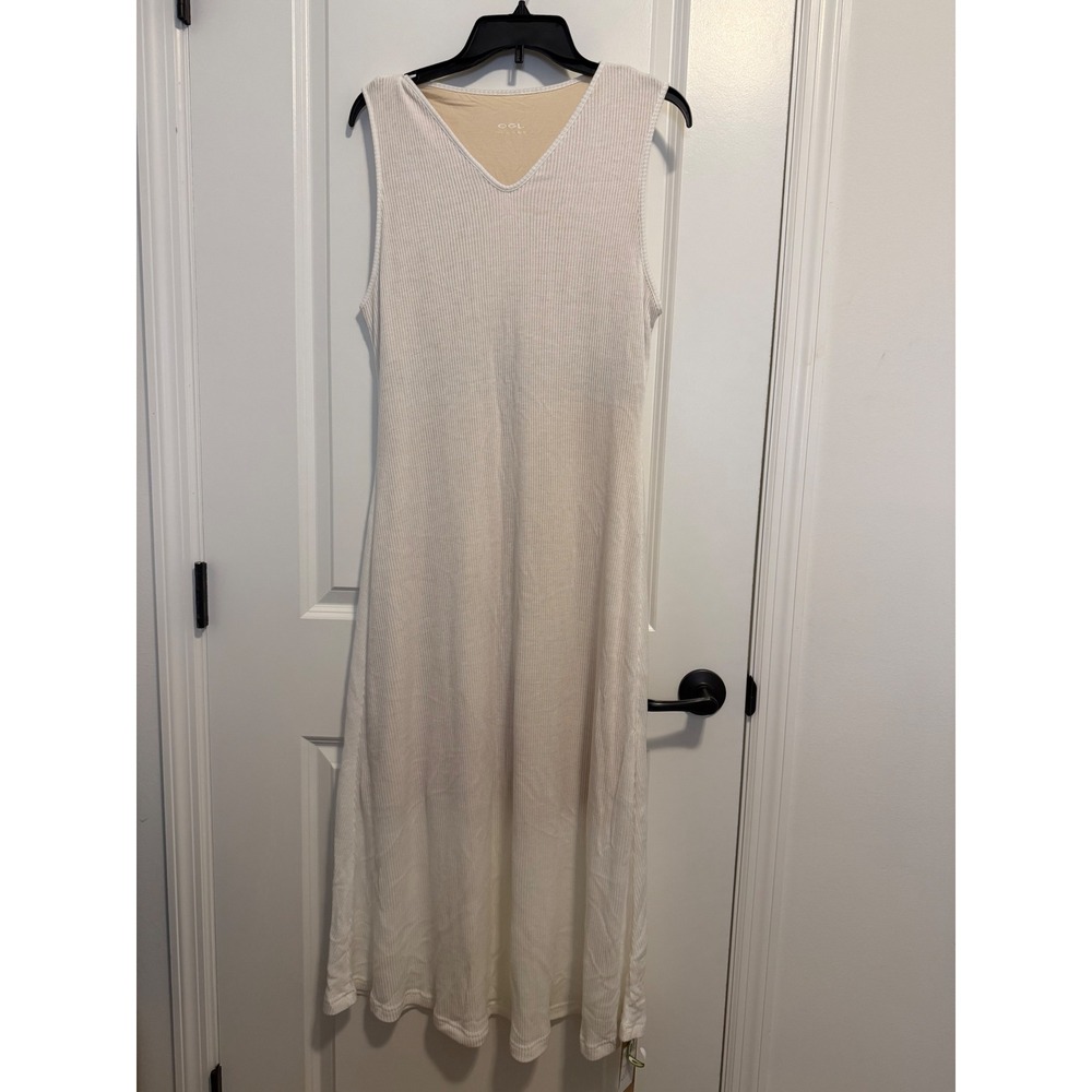 OGL Ribbed V-Neck Maxi Dress Women XL White NWT Sleeveless Wool Blend Minimalist